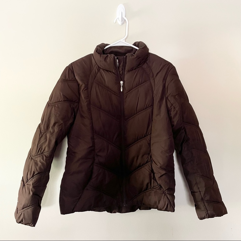 brown puffer jacket